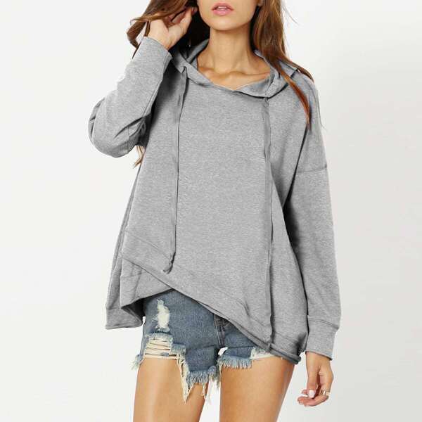 

Dropped Shoulder Heather Knit Overlap Hoodie, Grey