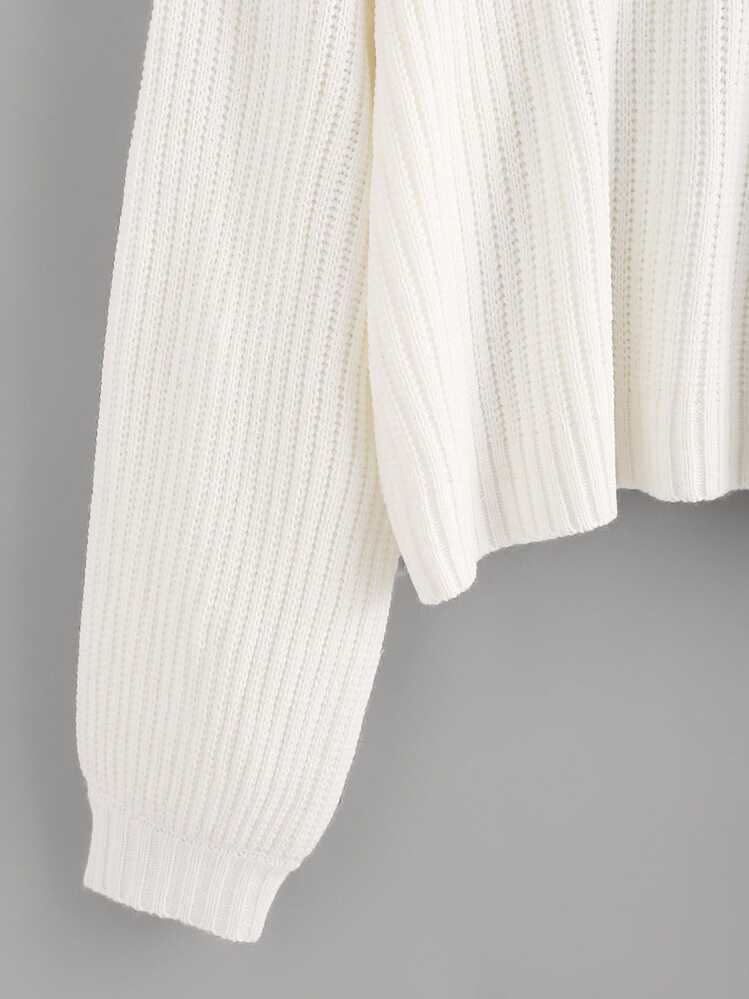 SHEIN Drop Shoulder Lantern Sleeve Jumper - White - View 4