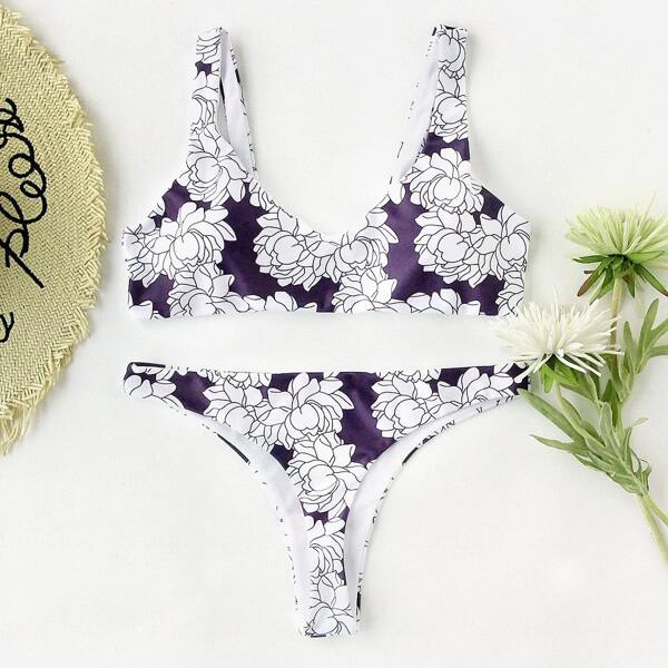 

Calico Print Double Strap Bikini Set