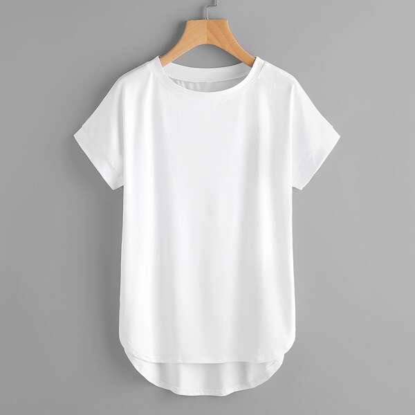 

High Low Curved Hem Tshirt, White