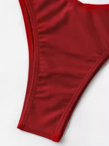 Conjunto de bikini con tanga de pierna alta y triángulo para verano en la playa - Rojo - Ver 5