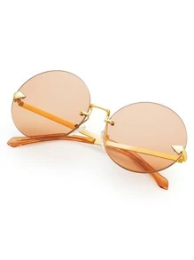 Gafas de moda con lentes redondos y sin montura - Marrón - Ver 3