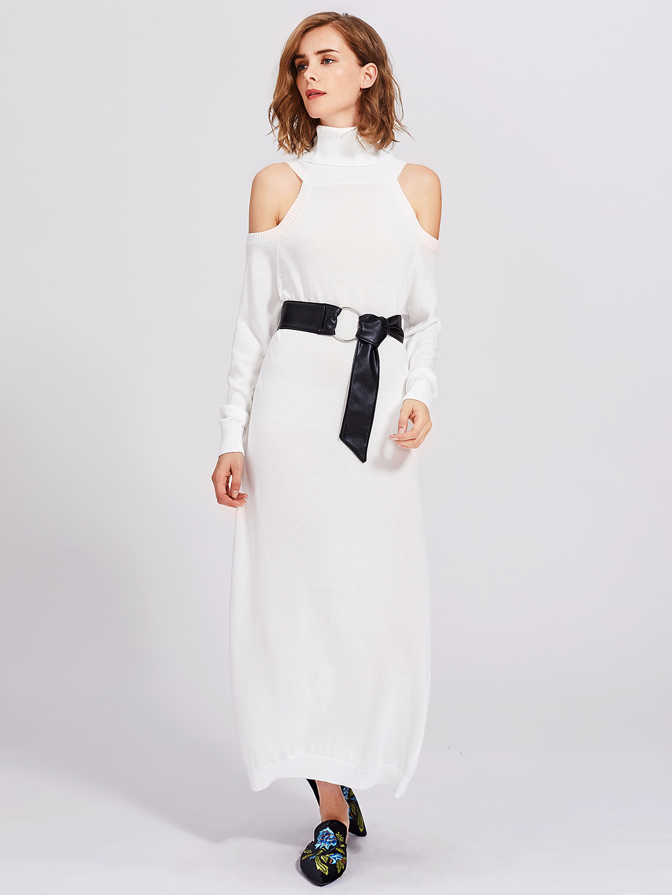 open shoulder sweater dress