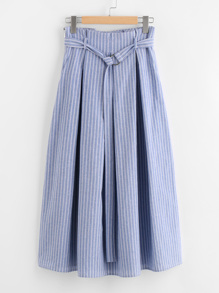D-Ring Belt Detail Box Pleated Pinstripe Skirt