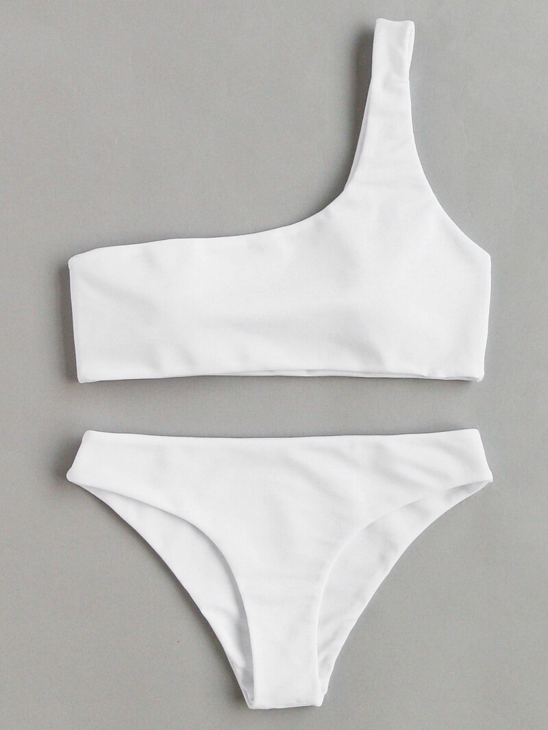 

One Shoulder Bikini Set, White
