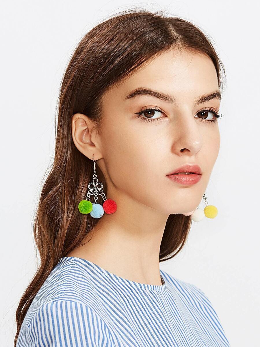 Aretes caídos glamorosos con multi pompones - Multicolor - Ver 1