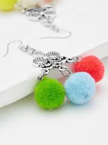 Aretes caídos glamorosos con multi pompones - Multicolor - Ver 4