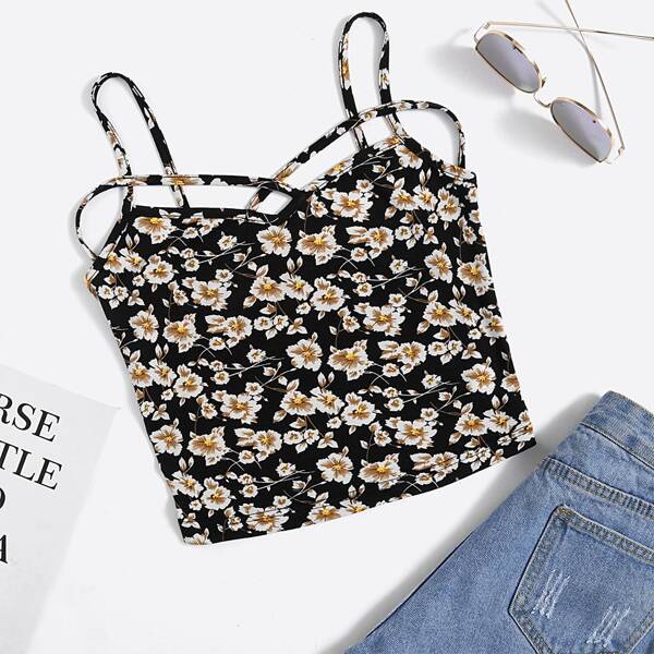 

Ditsy Print Crisscross Front Cami Top