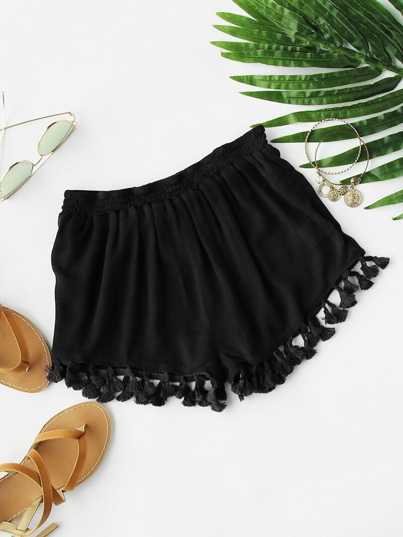

Tassel Hem Shorts, Black