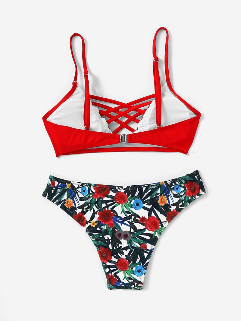 

Criss Cross Floral High Cut Bikini Swimsuit, Multicolor