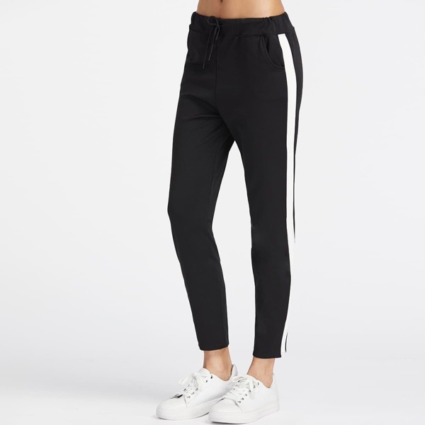 

Contrast Panel Drawstring Sweatpants, Black
