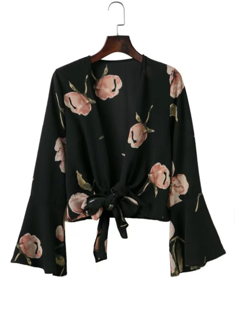 

Bell Sleeve Knot Front Top, Black