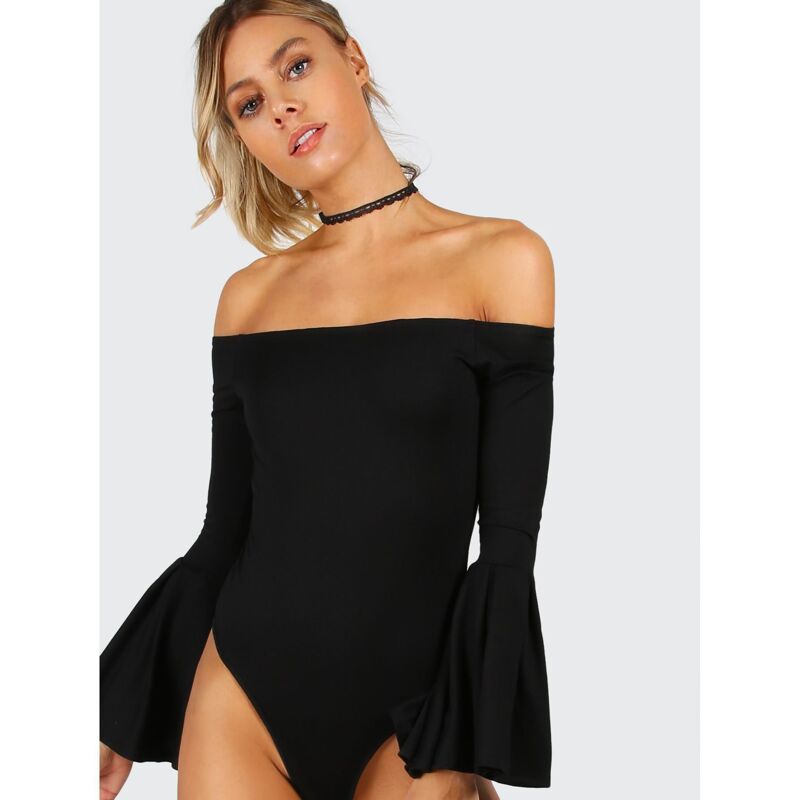 

Black Off The Shoulder Bell Sleeve Bodysuit