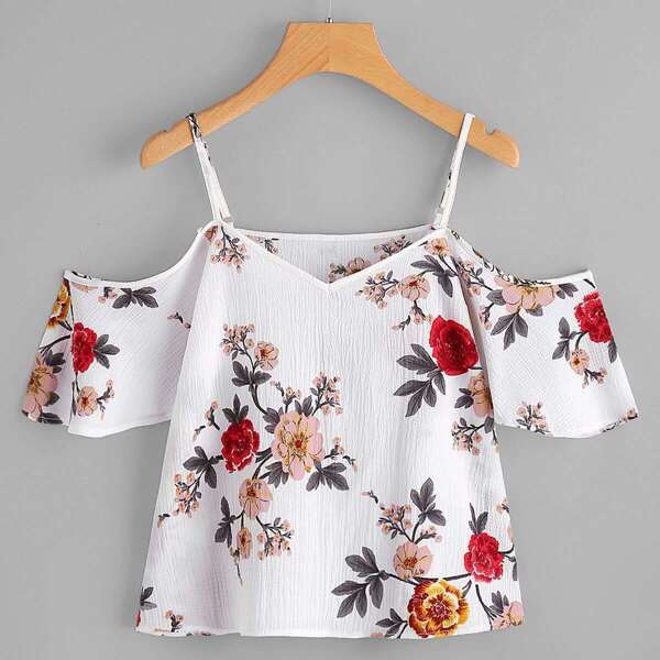 

Random Floral Print Cold Shoulder Top