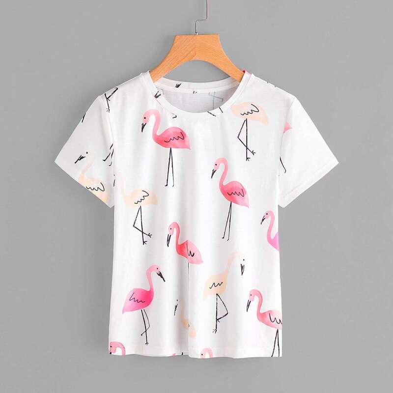 

Allover Flamingo Print Tee, Multicolor