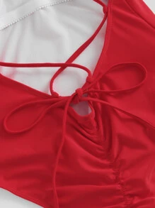 Bañador liso con espalda cruzada - Rojo - Ver 4