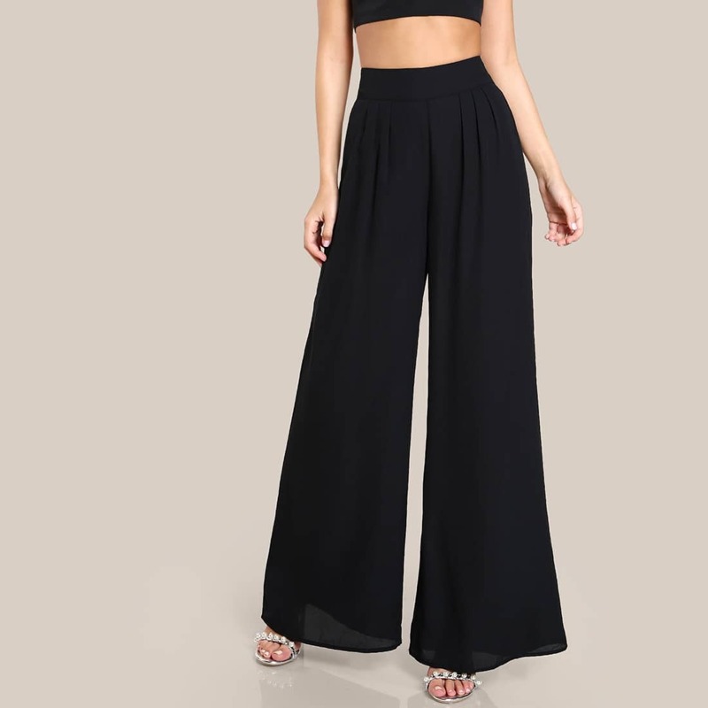 

Box Pleated Palazzo Pants, Black