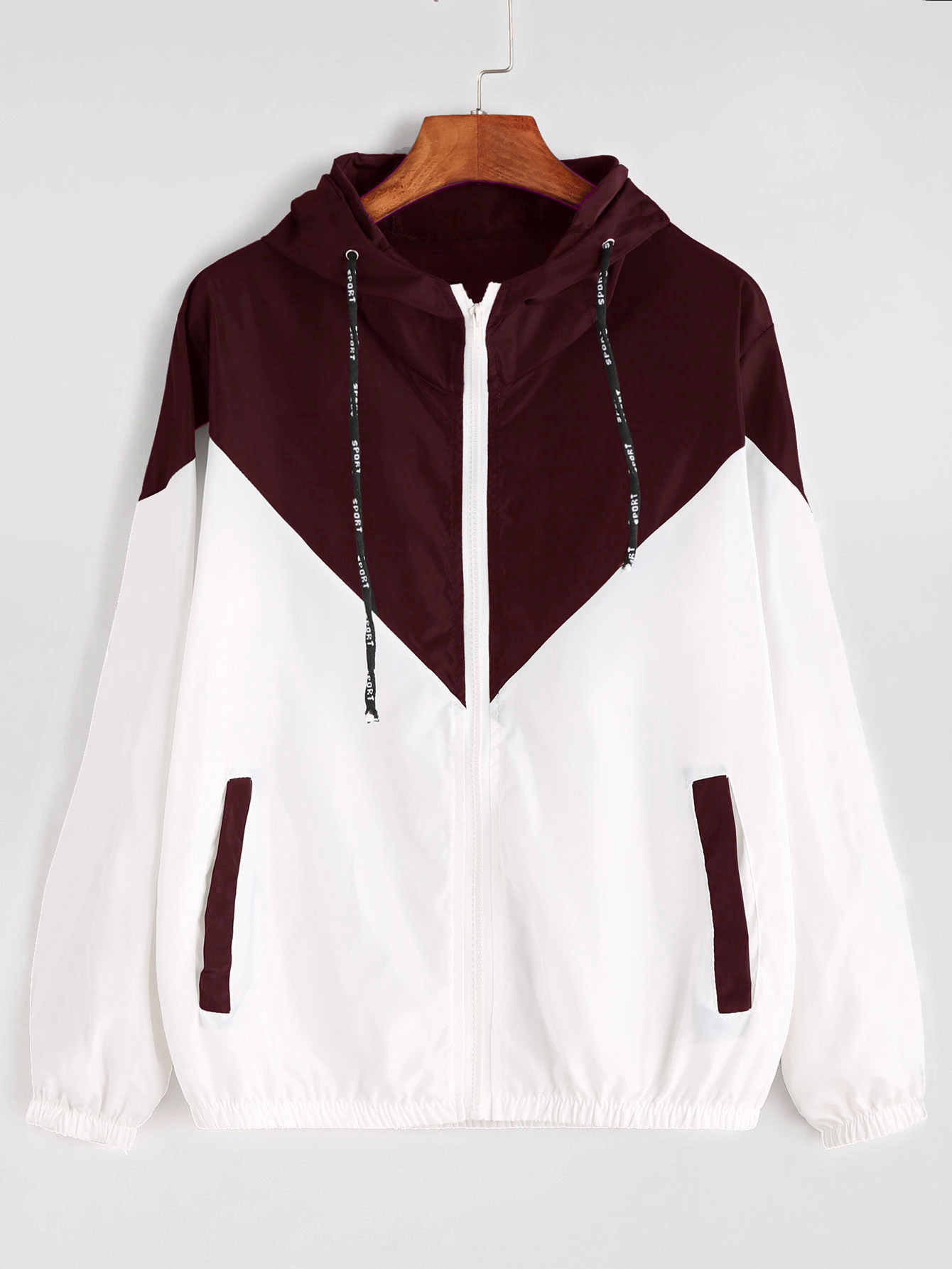 

Color Block Drawstring Hooded Zip Up Jacket, Multicolor