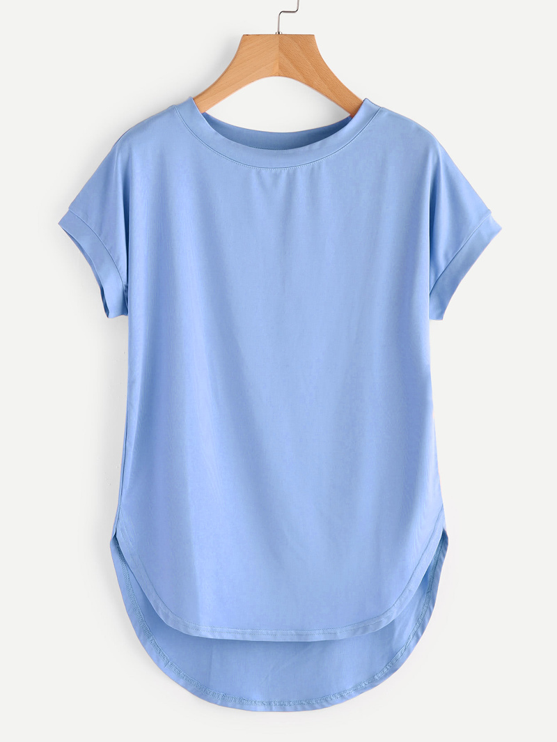 

High Low Curved Hem Tshirt, Blue