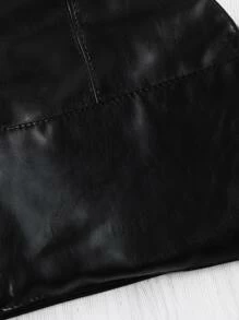 Faux Leather Corset With Strap - Black - View 4