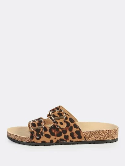 leopard double buckle sandals