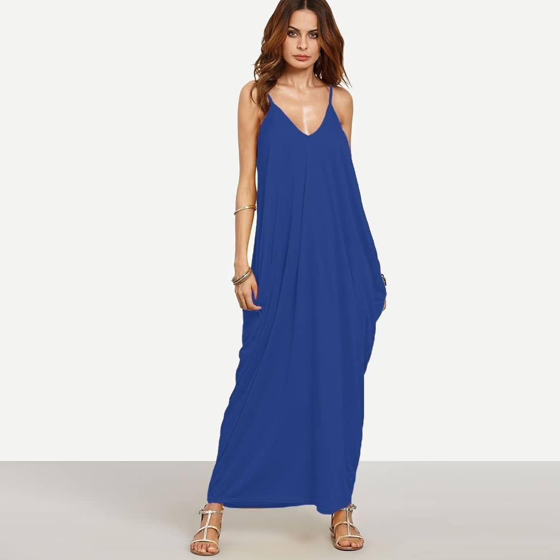 

V-neckline Cocoon Cami Dress, Blue
