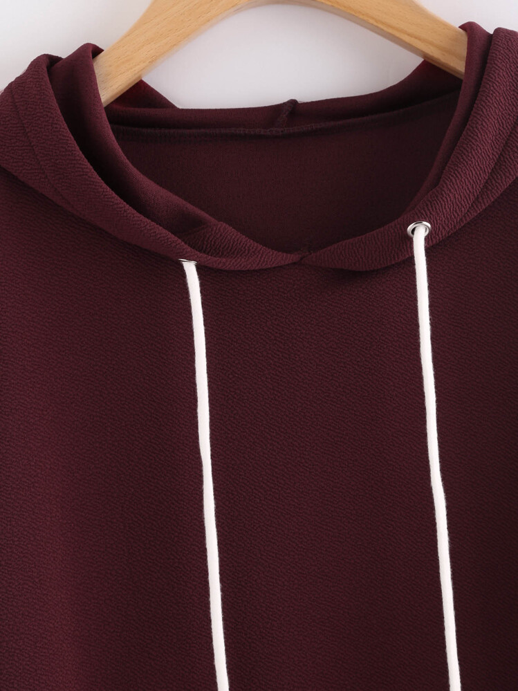 Letter Print  Pocket Hoodie - Burgundy - View 3