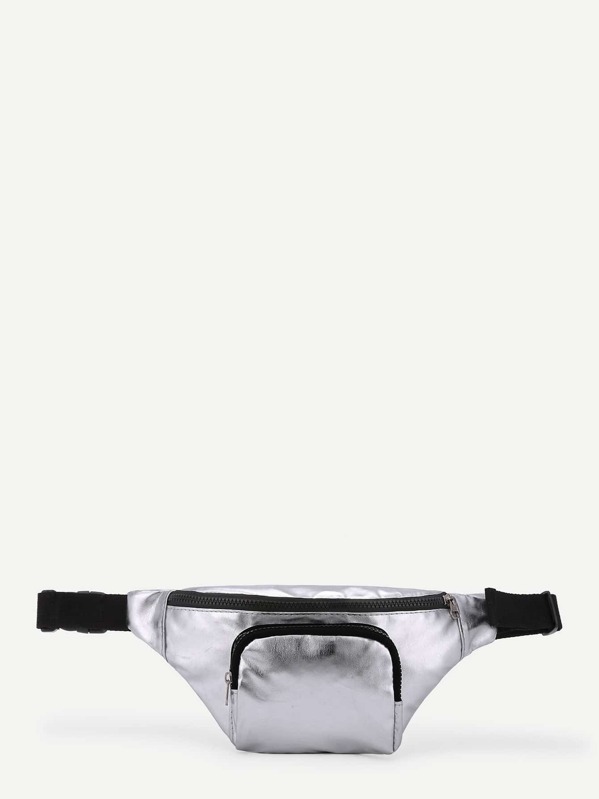

Pocket Front Belt Fanny Pack, Silver