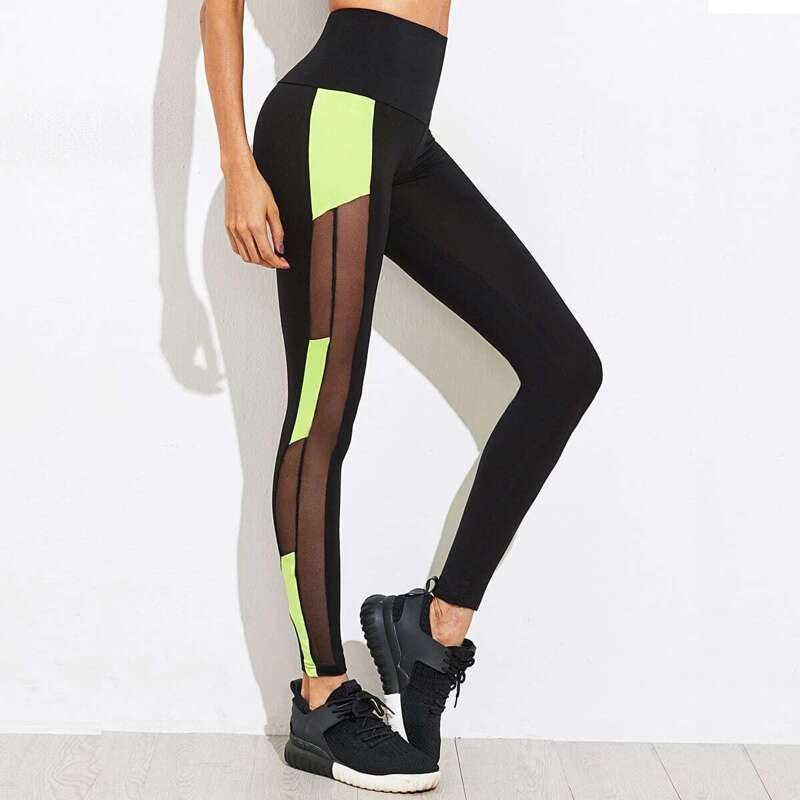 

Two Tone Mesh Insert Leggings, Black