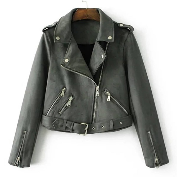 

Epaulet Detail Buckle Belt Hem Suede Jacket, Grey