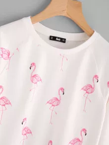SHEIN Allover Flamingo Print Raglan Sleeve Sweatshirt - Multicolor - View 2