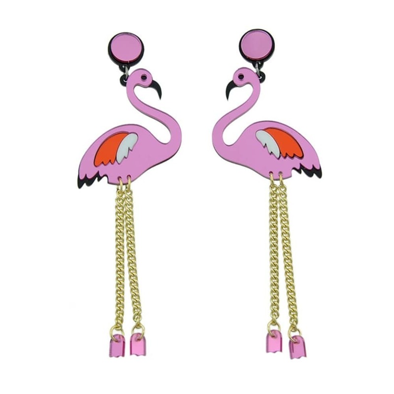 

Purple Color Acrylic Flamingo Shape Statement Earrings