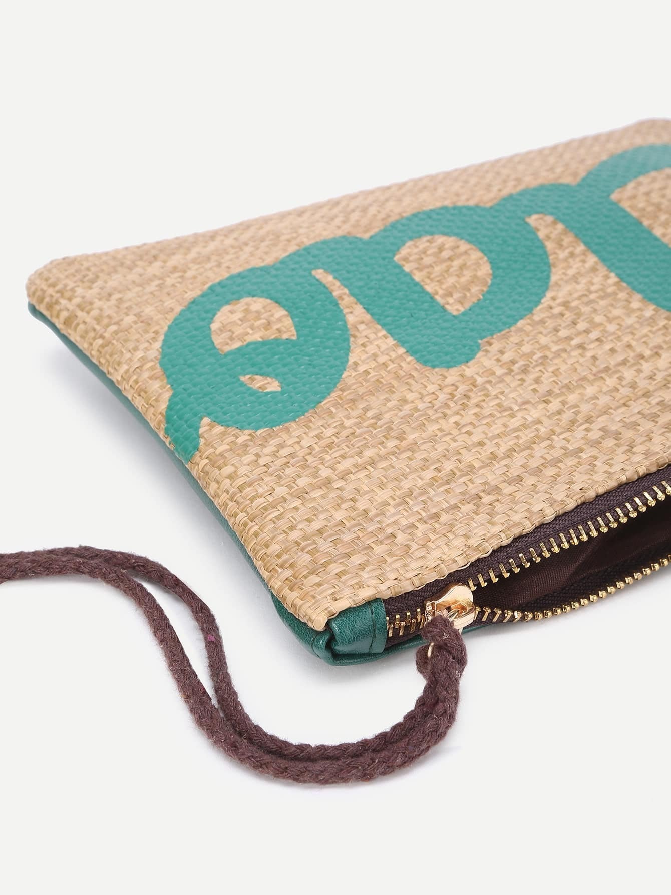 Straw Clutch Bag With Pom Poms