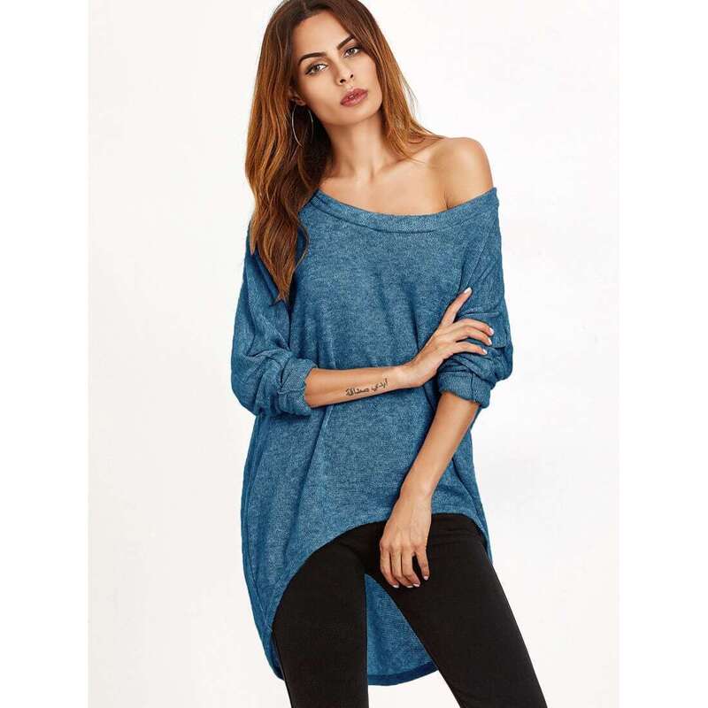 

Blue One Shoulder Dip Hem T-shirt