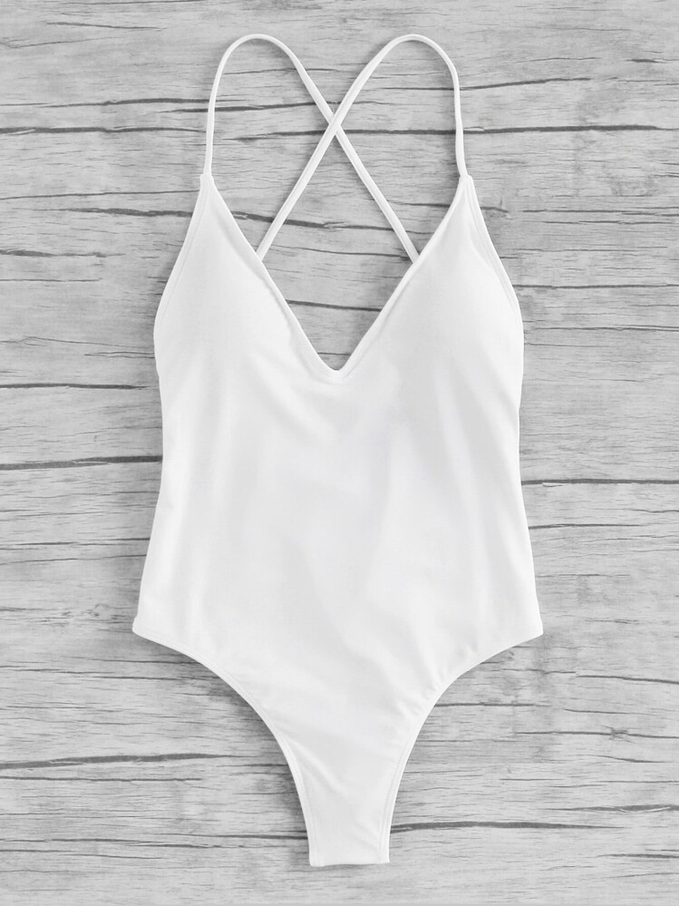 Criss Cross Ruched Detail One Piece Swimwear - White - View 3
