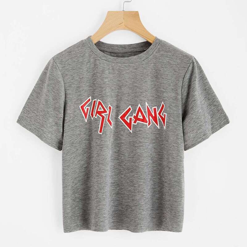 

Slogan Print Tee, Grey