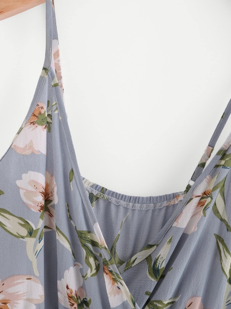 Surplice Neckline Random Florals Cami Romper - Multicolor - View 3