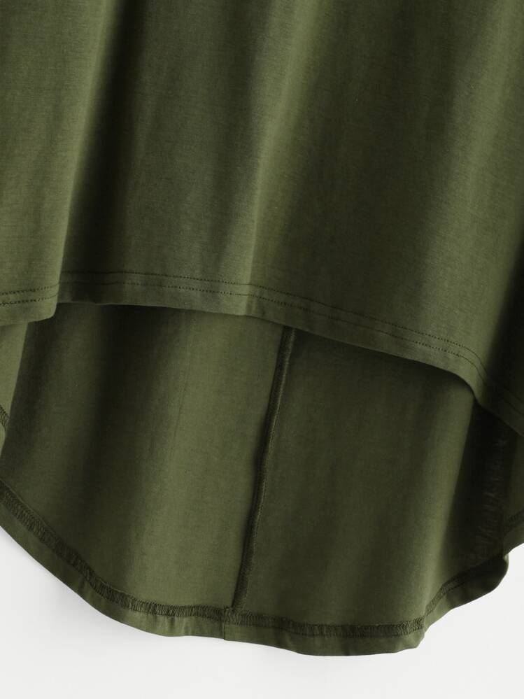 SHEIN Unity 前短後長V領T - 軍綠色 - 查看 4