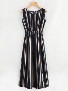 Barcode Stripe Smocked Waist Dress