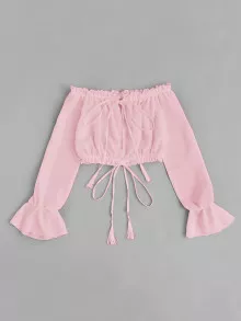 Blusa corta con hombros descubiertos - Rosa - Ver 5