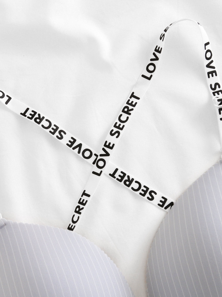 Striped Slogan Tape Bra - Light Grey - View 4