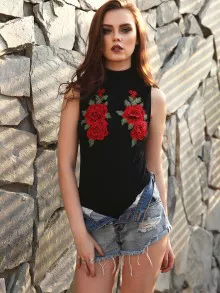 刺繡透膚網塑身衣 - 黑色 - 查看 3