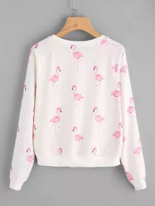 SHEIN Allover Flamingo Print Raglan Sleeve Sweatshirt - Multicolor - View 4