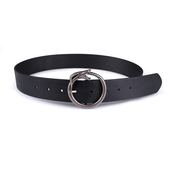 

Faux Leather Circle Buckle Belt, Black