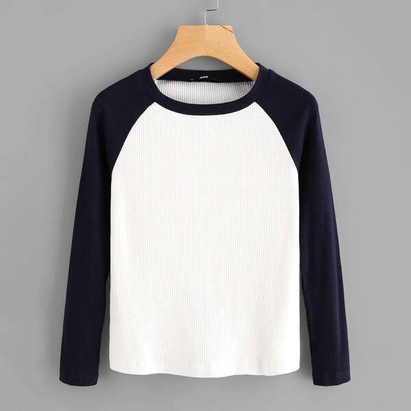 

Contrast Raglan Sleeve Ribbed Tee