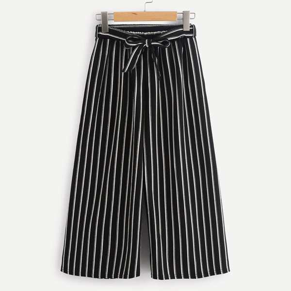 

Vertical Stripe Self Tie Wide Leg Pants