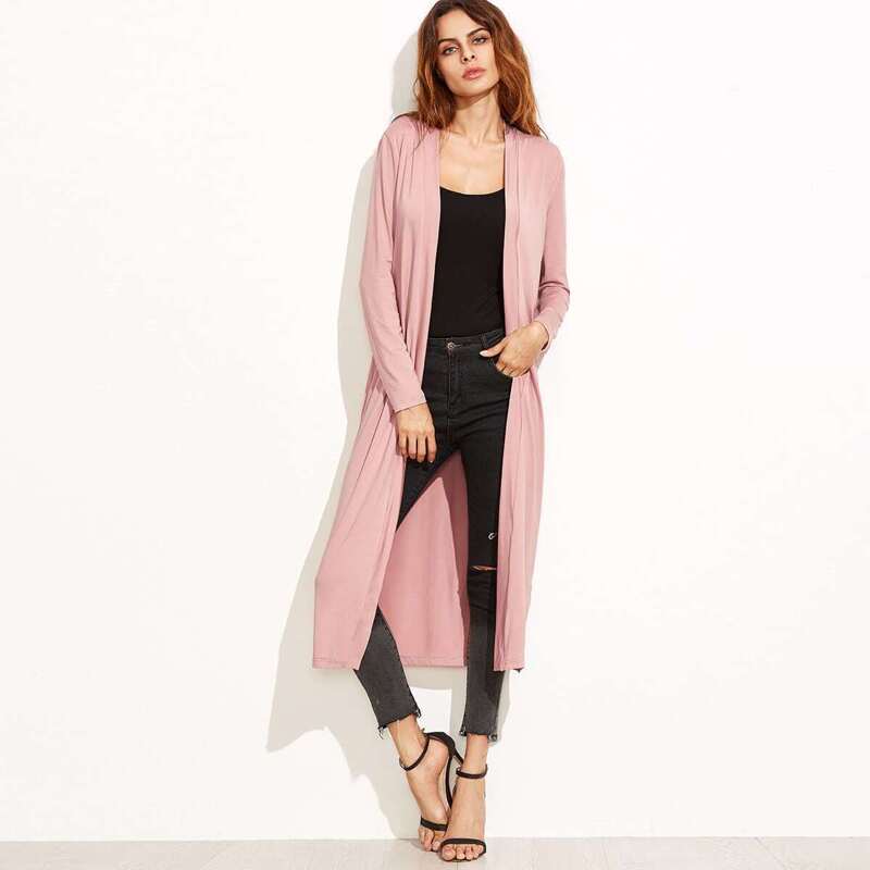 

Pink Collarless Longline Duster Coat