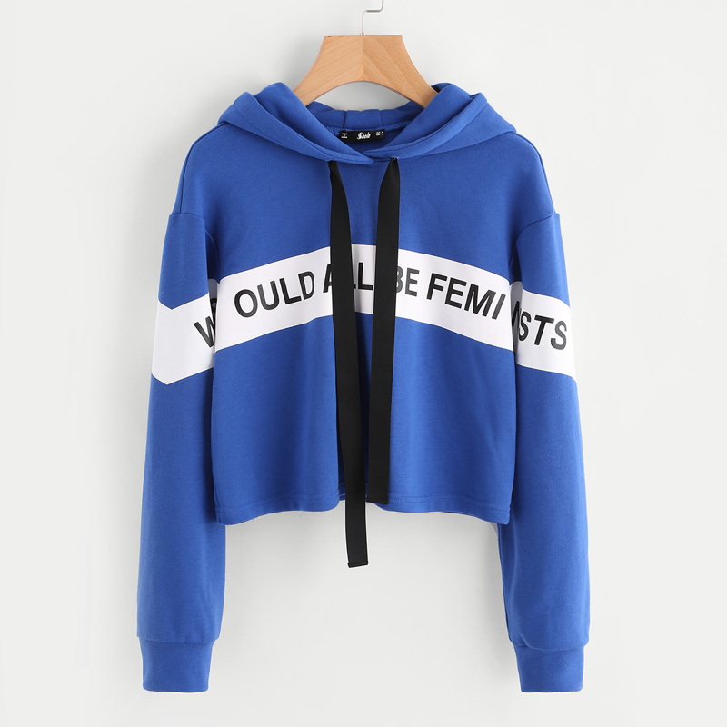 

Letter Print Drop Shoulder Hoodie, Blue
