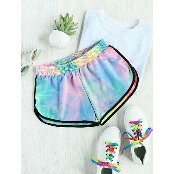 

Water Color Shirred Waist Ringer Shorts