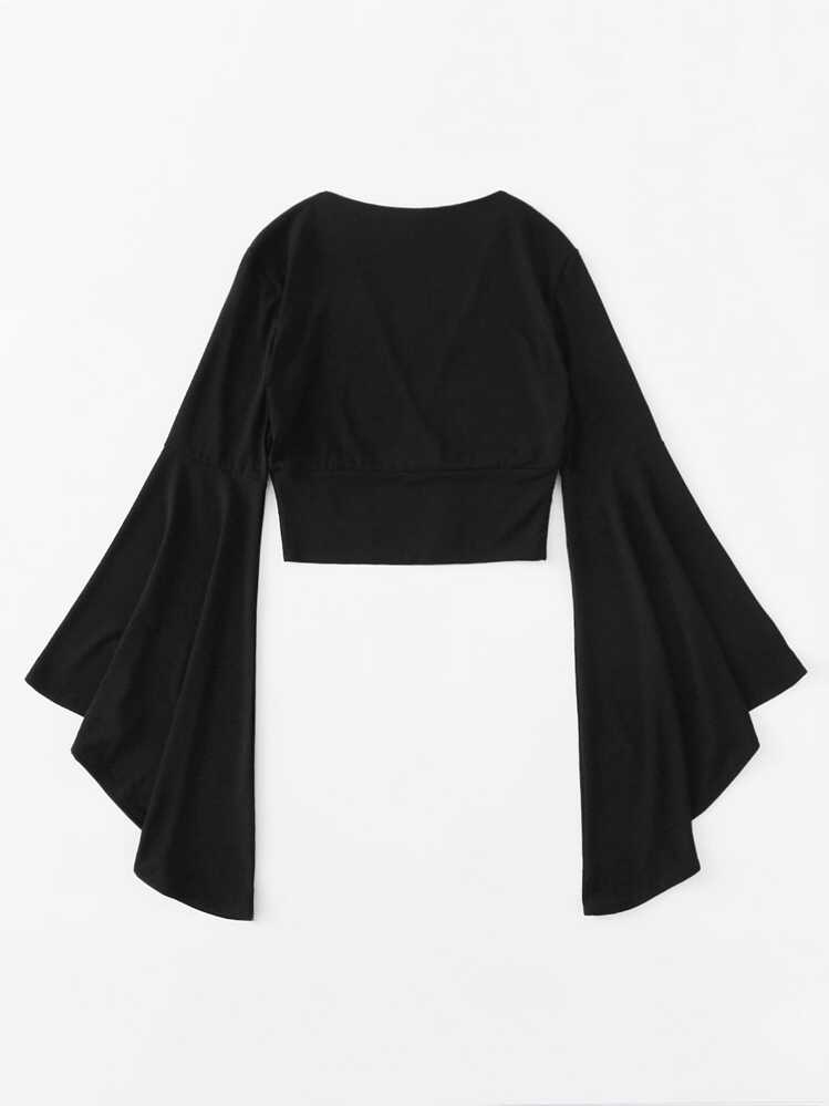 SHEIN Essnce Top corto cruzado con mangas de campana maxi - Negro - Añade 2